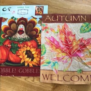 THANKSGIVING Turkey & Autumn Welcome small Garden Flags Seasonal Decor